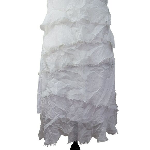 White Ruffle Dress Womens Sz S Funky Tiered Raw Edge Mini Scoop‎ Neck Sleeveless - Picture 3 of 6
